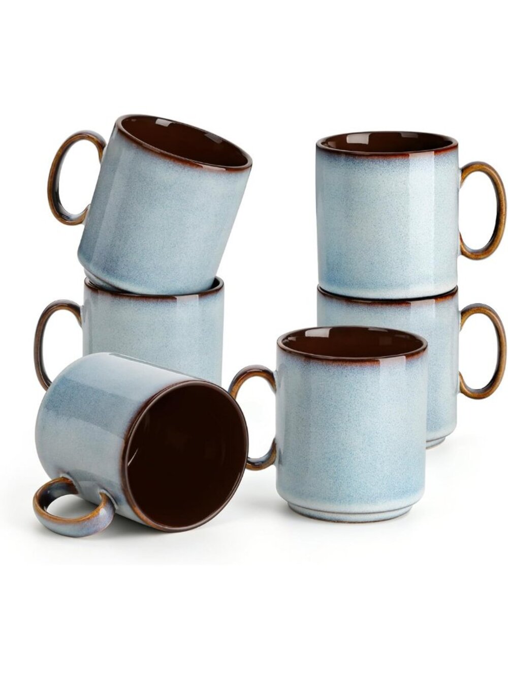 Set of 6 Ceramic Coffee Mugs, 12 Oz Latte & Cappuccino Cups, Modern Artisan